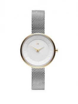MVMT Mod White and Gold Detail 28mm Dial Stainless Steel Mesh Strap Ladies Watch, One Colour, Women