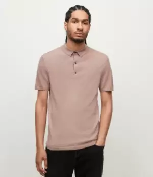 AllSaints Mens Mode Merino Short Sleeve Polo Shirt, Peach Taupe Marl, Size: S