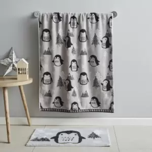 Cosy Penguin Soft & Absorbent 100% Cotton 500gsm Hand Towel, Grey - Catherine Lansfield