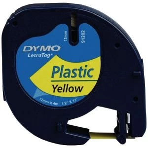 Dymo 91202 Black on Yellow Label Plastic Tape 12mm x 4m