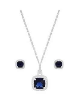 Love GEM Sterling Silver Blue and White Cubic Zirconia Cushion Cut Necklace and Earring Set, One Colour, Women
