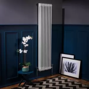 WarmeHaus Traditional Cast Iron Style Radiator White Vertical Double Panel 1500x380mm