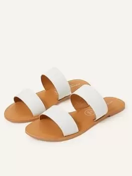 Accessorize Two Strap Leather Wide Fit Sliders, White, Size 38, Women