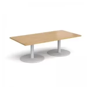 Monza rectangular coffee table with flat round white bases 1600mm x