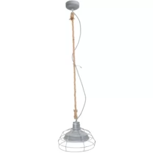 Sienna Dina Wire Frame Pendant Ceiling Light Grey Concrete, Brown Rope