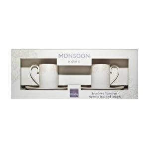 Denby Monsoon Lucille Gold Espresso Cup and Saucer Set X 2