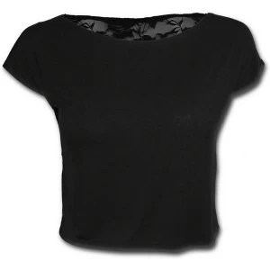 Gothic Elegance Lace Back Crop Womens XX-Large Short Sleeve Top - Black