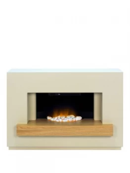 Adam Fire Surrounds Sambro Fireplace Suite In Stone Effect With Oak Shelf