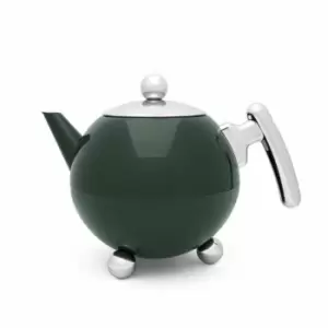 Bredemeijer Teapot Double Wall Bella Ronde Design 1.2L in Dark Green with Chrome