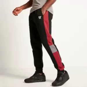 11 Degrees Cut and Sew Panelled Regular Fit Joggers - Black/Pomegranate/Charcoal - L
