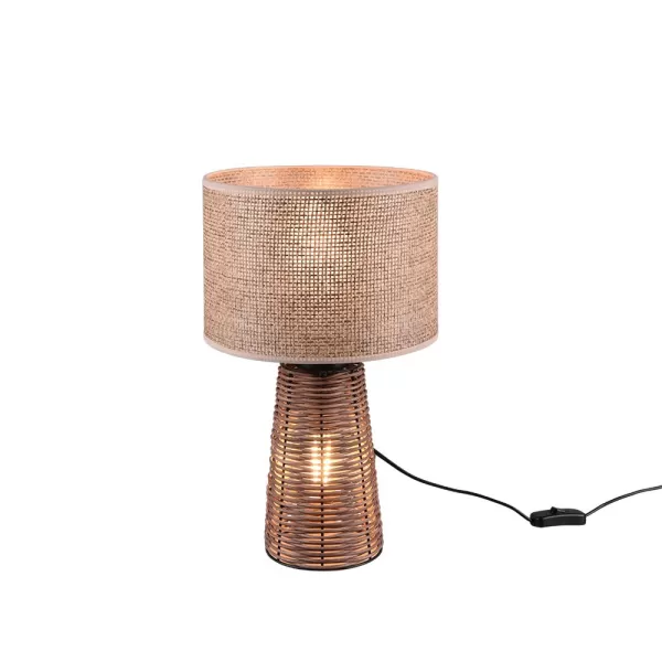 Straw Modern Table Lamp with Round Shade Brown