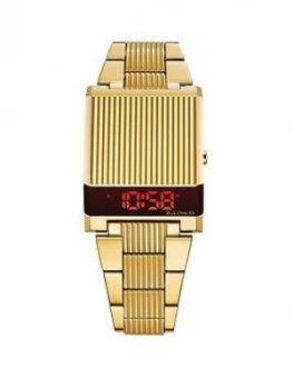 Bulova Computron Archive Series Red Digital Dial Gold Stainless Steel Bracelet Watch