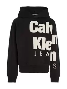 Calvin Klein Jeans Boys Blown-Up Logo Fleece Hoodie - CK Black, Size 14 Years