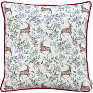 Evans Lichfield Christmas Festive Reindeer Piped Edge Cushion Cover, Scarlet, 43 x 43 Cm