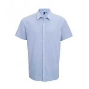 Premier Mens Gingham Short Sleeve Shirt (M) (Light Blue/White)