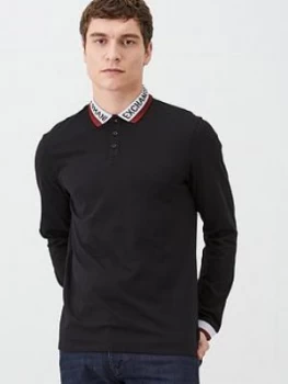 Armani Exchange Logo Collar Long Sleeved Polo Shirt Black Size L Men