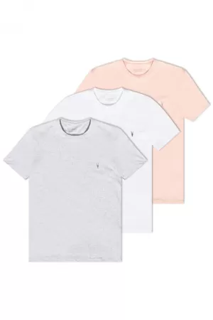 AllSaints Mens Cotton Slim Fit Pack of 3 Tonic Crew T-Shirts, White, Black and Grey, Size: M