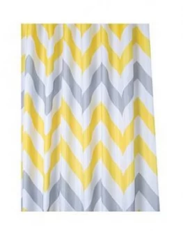 Croydex Chevron Textile Shower Curtain ; Yellow, Grey And White
