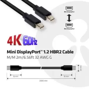 club3D Mini DisplayPort Cable Mini DisplayPort plug, Mini DisplayPort plug 2m Black CAC-2161 Flame-retardant DisplayPort cable