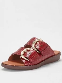 FitFlop Kaia Bamboo Buckle Flat Sandal - Red, Size 4, Women