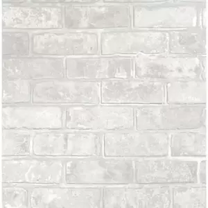 FD41953 Loft Brick Wallpaper, White - Fine Decor