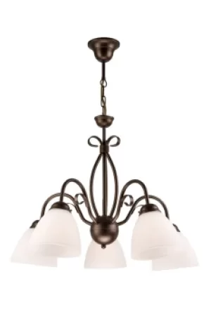 Adelle Multi Arm Pendant Ceiling Light With Glass Shades, Brown, 5x E27