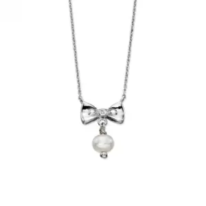 Sterling Silver White Pearl Bow Drop Necklace N4077