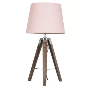 Clipper Light Wood Tripod Table Lamp with Dusty Pink Aspen Shade