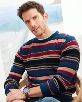 Cotton Traders Mens Lambswool-Rich Stripe Jumper in Blue
