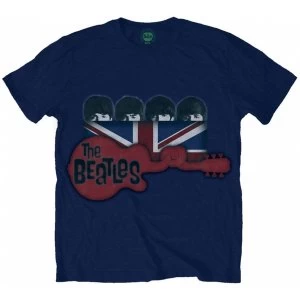 The Beatles - Guitar & Flag Mens Small T-Shirt - Blue