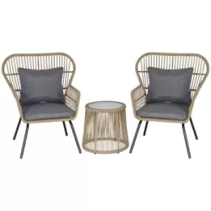 3 Piece Webbed Rattan Outdoor Patio Set with Steel Frame, Coffee