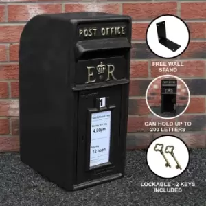 Royal Mail Post Box er Cast Iron Wall Mounted Wedding Authentic Pillar Replica Lockable Post Office Letter Box Black - Black