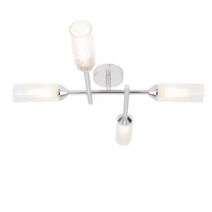 Casoria Bathroom Multi Arm Glass Semi Flush Ceiling Lamp, Chrome Plate, Ribbed Glass, IP44