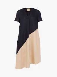 Phase Eight Navy and Stone Doty Linen Dress - 8