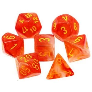 Chessex Ghostly Glow Orange/Yellow Poly 7 Dice Set