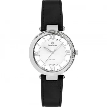 EverSwiss Silver and Black 'Crystal' Ladies Watch - 2812-lzs