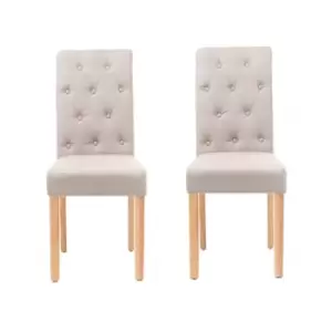 Neo Cream Fabric High Button Back Roll Top Dining Chairs X2