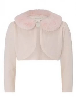 Monsoon Baby Girls Faux Fur Collar Supersoft Cardigan - Pink, Size 3-6 Months
