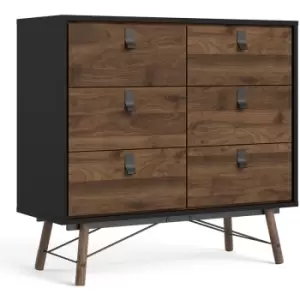 Furniture To Go - Ry Double chest of drawers 6 drawers in Matt Black Walnut - Matt Black Walnut