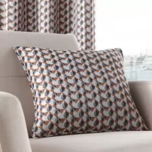 Fusion - Prado Geometric Woven Jacquard Piped Edge Filled Cushion, Grey/Terracotta, 43 x 43 Cm