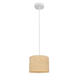 Abba Cylindrical Pendant Ceiling Light Natural Rattan, White 20cm
