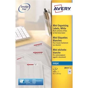 Avery Mini 45.7 x 25.4mm Addressing Inkjet Labels White Pack of 1000 Labels