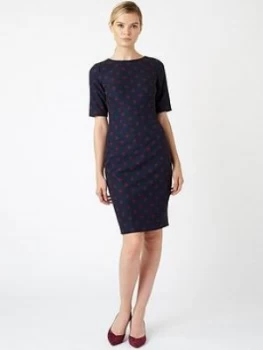 HOBBS Scatter Spot Astraea Dress - Spot Print, Navy/Burgundy, Size 16, Women