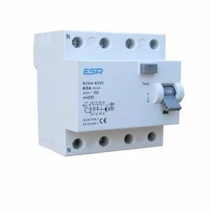 ESR RCCB RCD 4 Pole Module Domestic Consumer Unit Circuit Breaker - 80A 100mA Time Delay