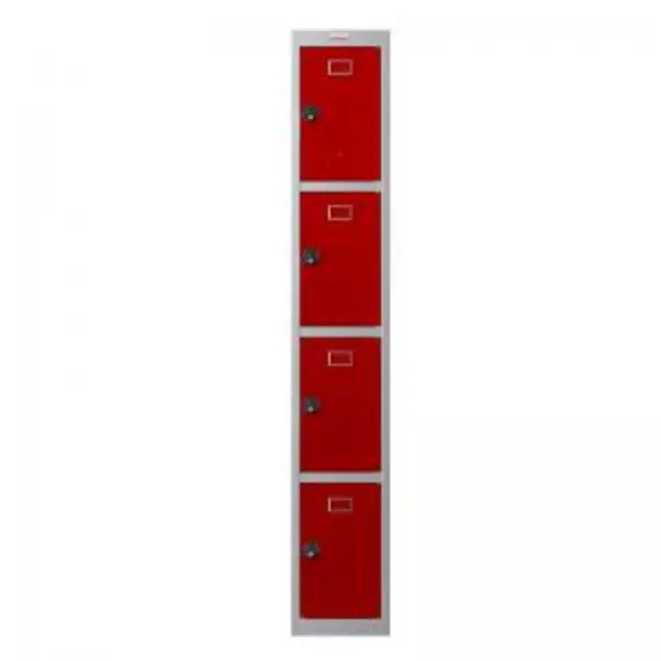 Phoenix PL Series 1 Column 4 Door Personal Locker Grey Body Red Doors EXR87252PH