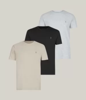 AllSaints Mens Brace Crew 3 Pack T-Shirts, FENNEL/JT BK/GR ML, Size: XL