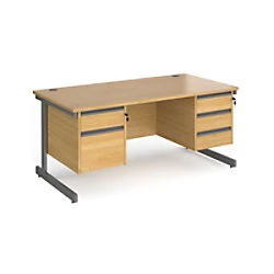 Dams International Straight Desk with Oak Coloured MFC Top and Graphite Frame Cantilever Legs and Two & Three Lockable Drawer Pedestals Contract 25 16
