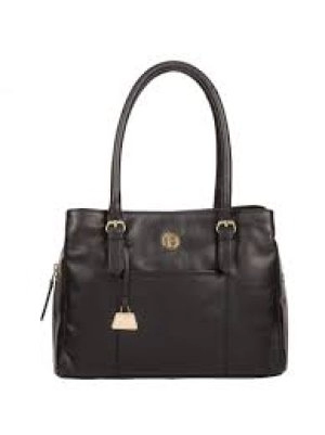 Pure Luxuries London Jet Black 'Fleur' Leather Handbag