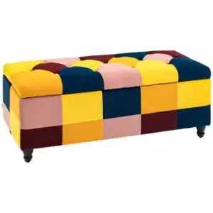 HOMCOM 114 x 47 x 47cm Velvet Storage Ottoman, Button-tufted Footstool Box, Toy Chest with Lid for Living Room, Bedroom, Multicoloured