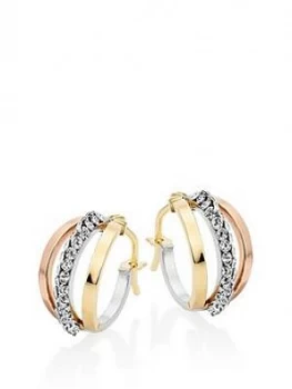 Beaverbrooks 9Ct Three Colour Gold Crystal Hoop Earrings